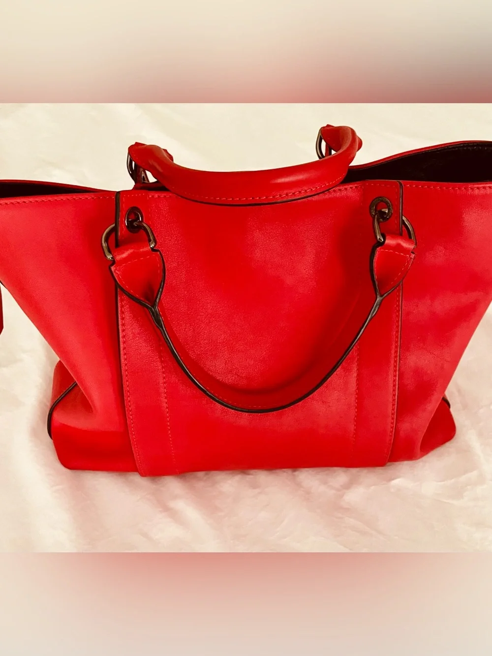 Longchamp Leather Top Handle Satchel Tote Red Crossbody Bag w/ Strap